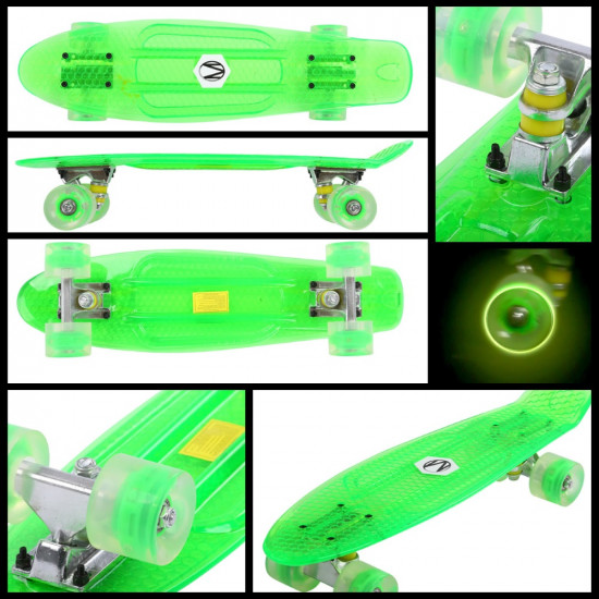 Pennyboard Maronad Retro Transparent W/ Light Up Wheels, Green